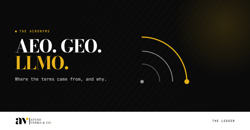 AEO, GEO, LLMO Explained - Their Origin and what researchers say by Ayush Verma
